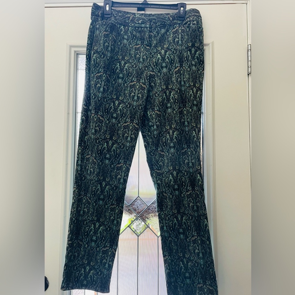 Nice Susan Graver Paisley Design Cotton Blend Jeans/ Slacks in Teals & Clay S 14